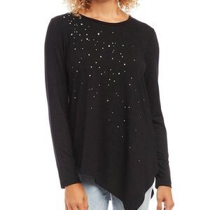 Karen Kane PETITE  Size Soft Jersey Knit Crew Neck Long Sleeve Embellished print